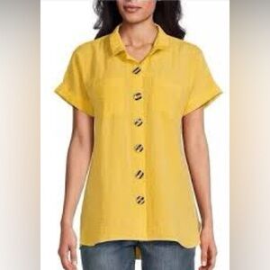 John Mark Crinkle Dolman Sleeve Button Up S/S Butter Yellow Shirt  Sz M
